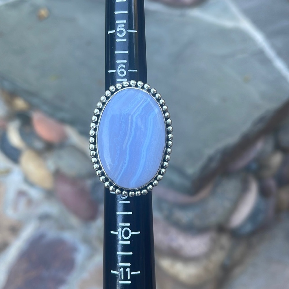 Goldie Lew Sterling Silver Blue Lace Agate Ring Size 8